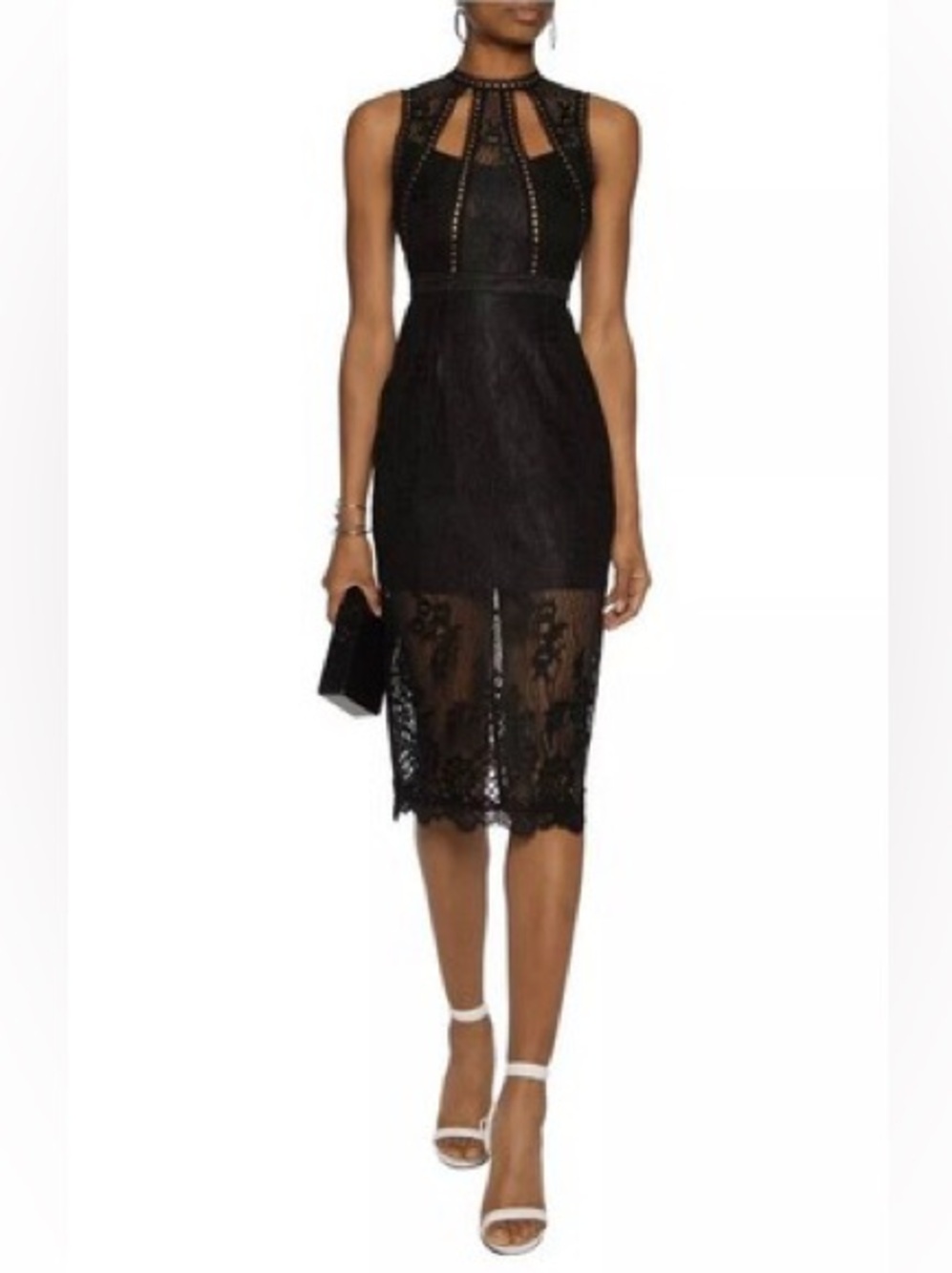 $550 Alexis Oralie black  lace midi dress open back medium